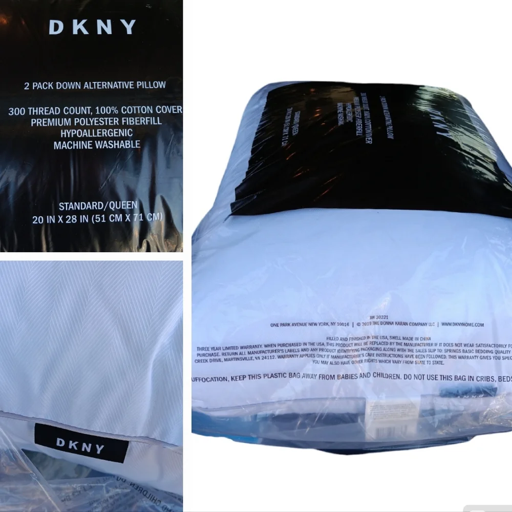 Brand New DKNY Down Alternative 300 Thread Count 2 Pillows. Standard/Que… - Picture 1 of 5